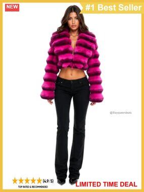Faux Chinchilla Cropped Puffer Jacket Faux Fur Winter Coat